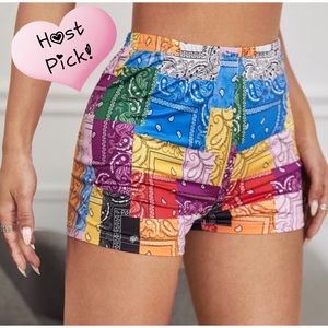 SHEIN Patchwork Pull On Shorts Paisley Multi Color